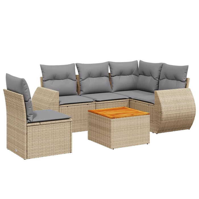 Set Divano da Giardino 6 pz con Cuscini Beige in Polyrattan 3225009