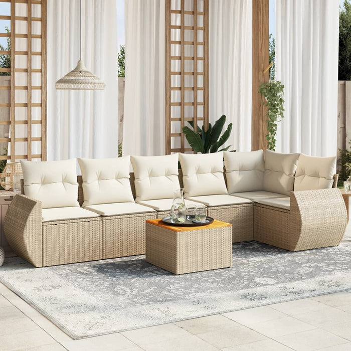 Set Divani da Giardino 7 pz con Cuscini Beige in Polyrattan 3225015