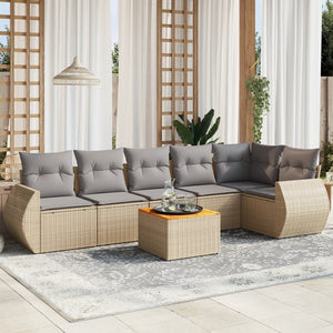 Set Divani da Giardino 7 pz con Cuscini Beige in Polyrattan 3225016