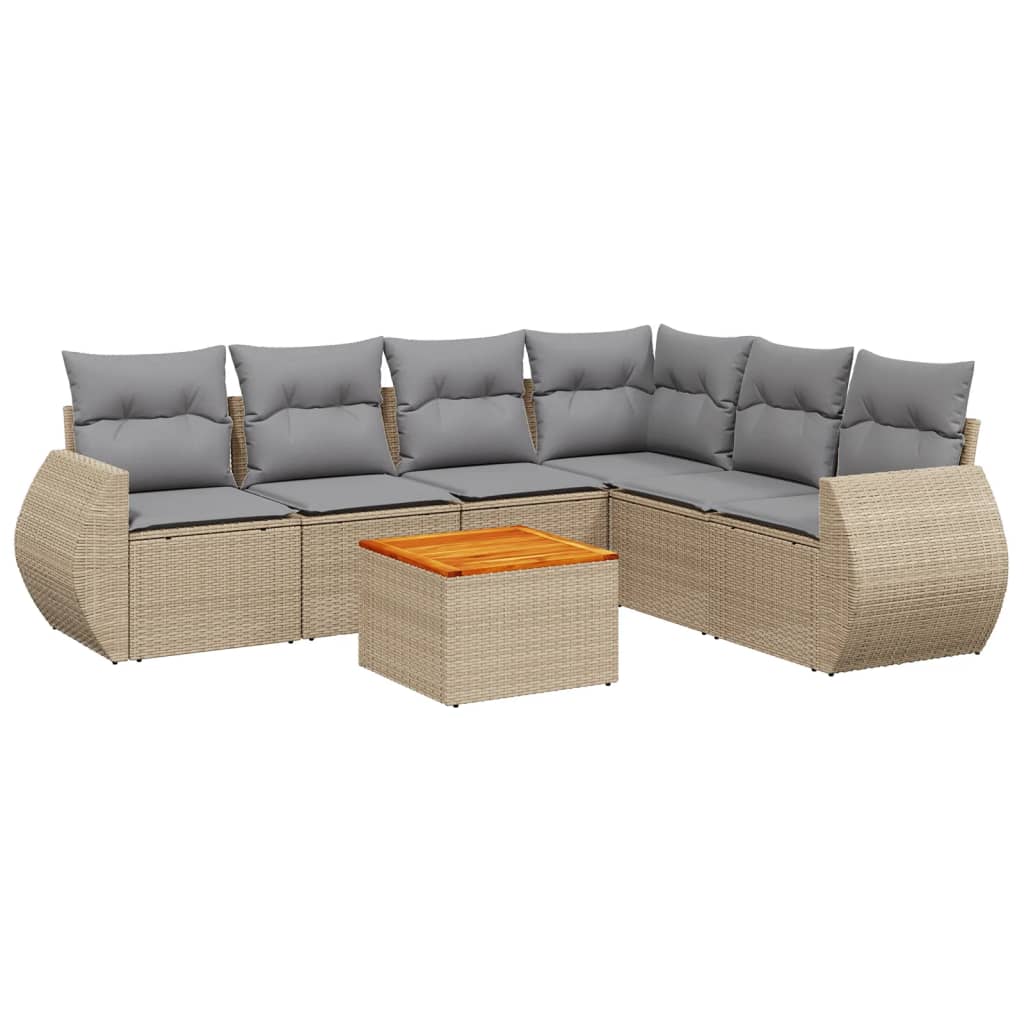 Set Divani da Giardino 7 pz con Cuscini Beige in Polyrattan 3225023