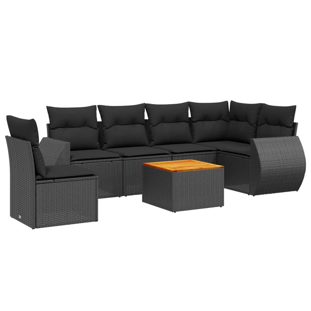 Set Divani da Giardino con Cuscini 7pz Nero Polyrattan 3225026