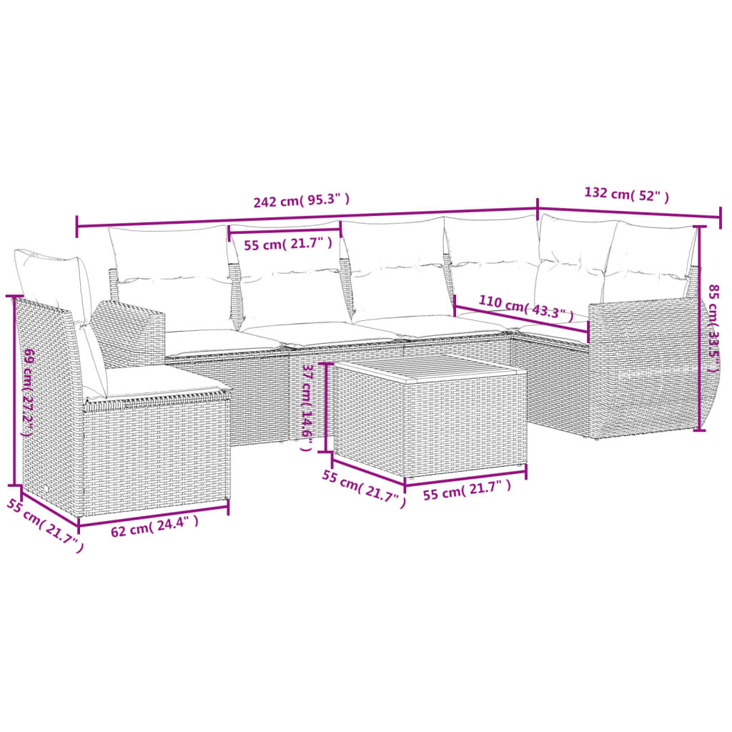 Set Divani da Giardino con Cuscini 7pz Nero Polyrattan 3225026