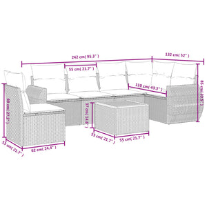 Set Divani da Giardino 7 pz con Cuscini Beige in Polyrattan 3225030