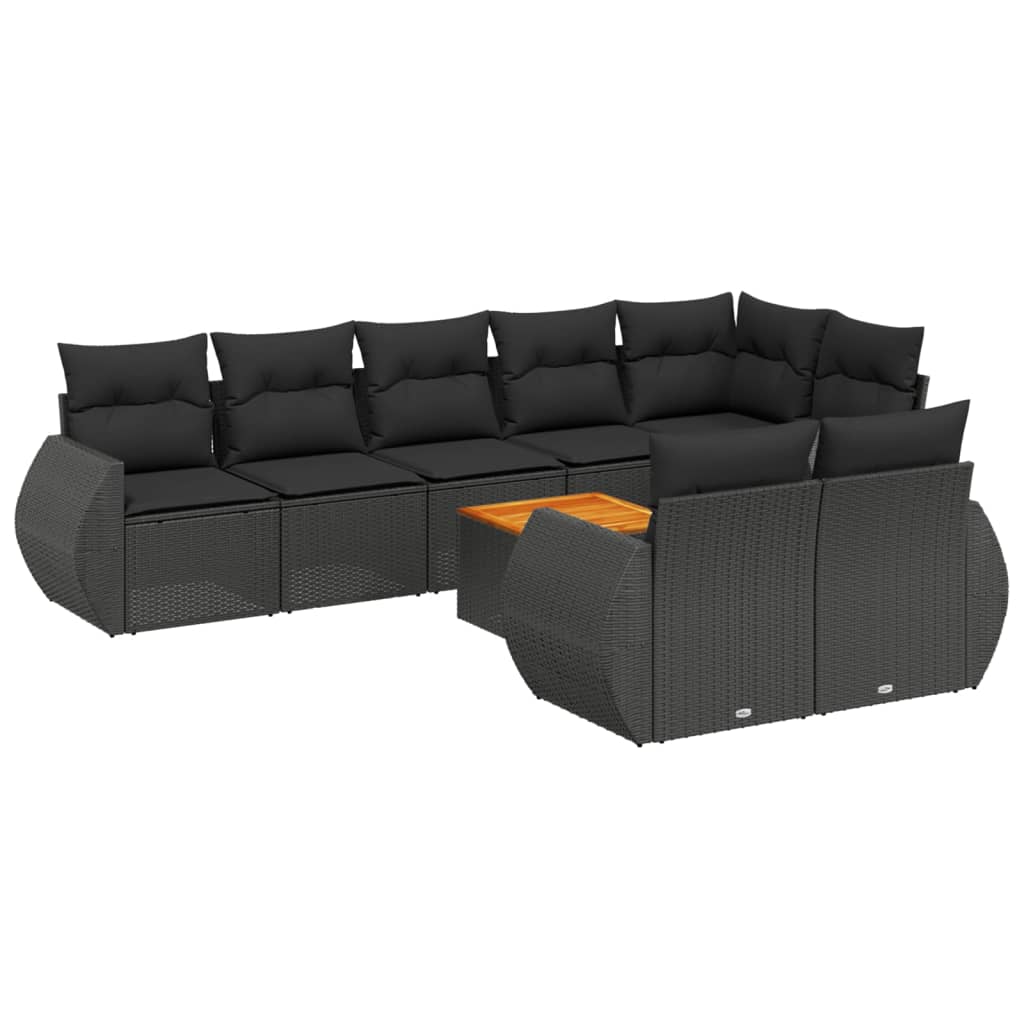 Set Divani da Giardino 9 pz con Cuscini Nero in Polyrattan 3225089