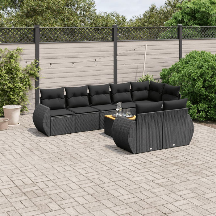 Set Divani da Giardino 9 pz con Cuscini Nero in Polyrattan 3225089