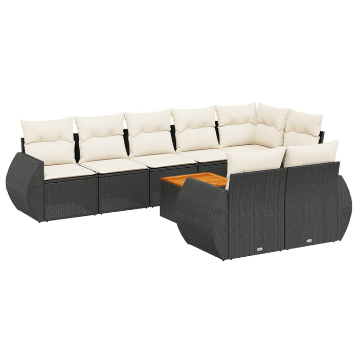 Set Divani da Giardino 9 pz con Cuscini Nero in Polyrattan 3225090