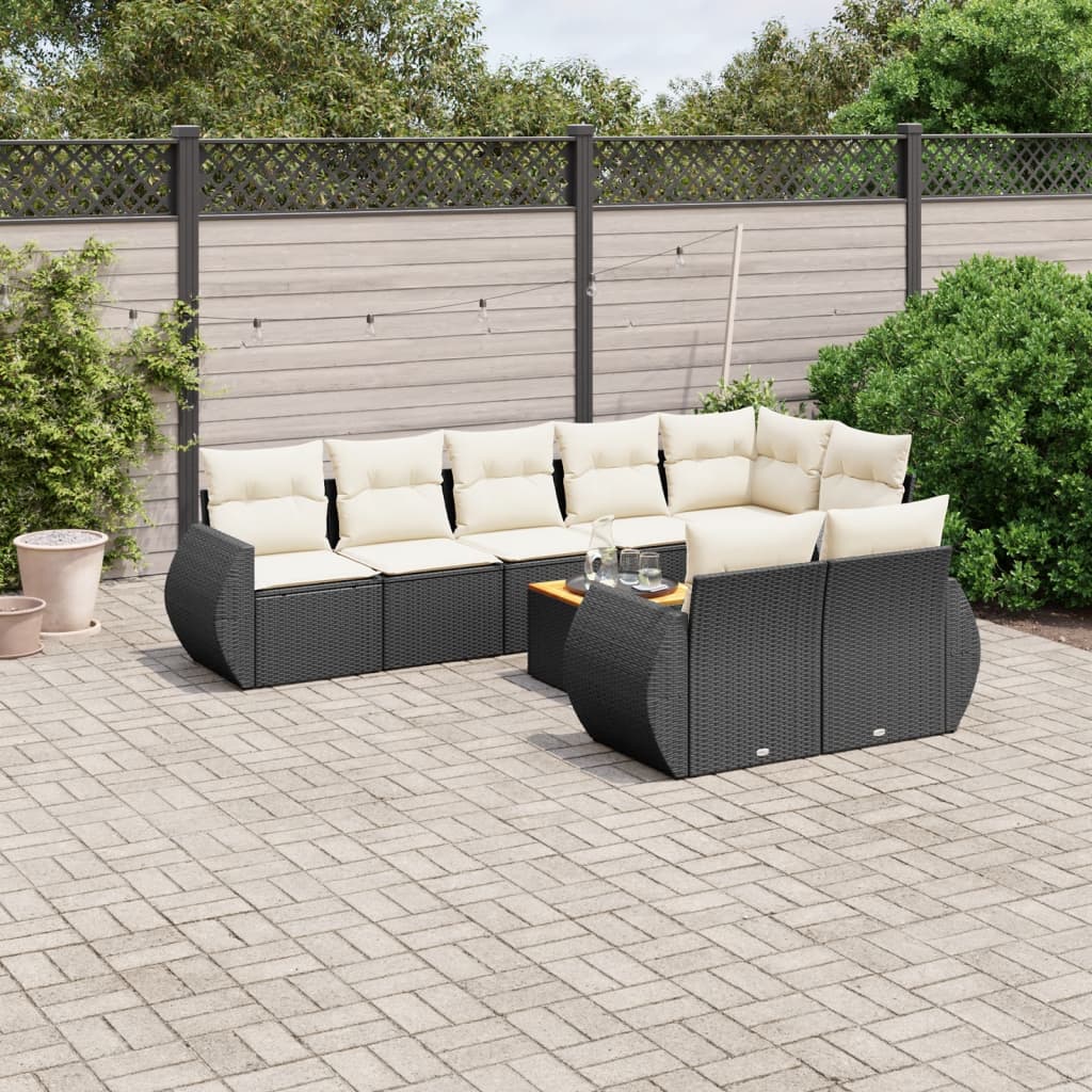 Set Divani da Giardino 9 pz con Cuscini Nero in Polyrattan 3225090