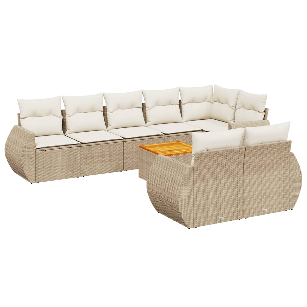 Set Divano da Giardino 9 pz con Cuscini Beige in Polyrattan 3225092