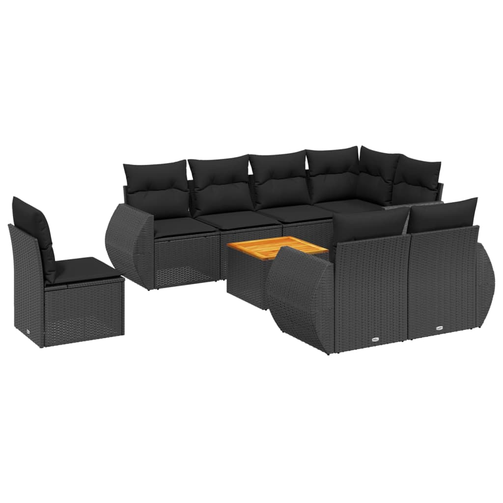 Set Divani da Giardino 9 pz con Cuscini Nero in Polyrattan 3225096