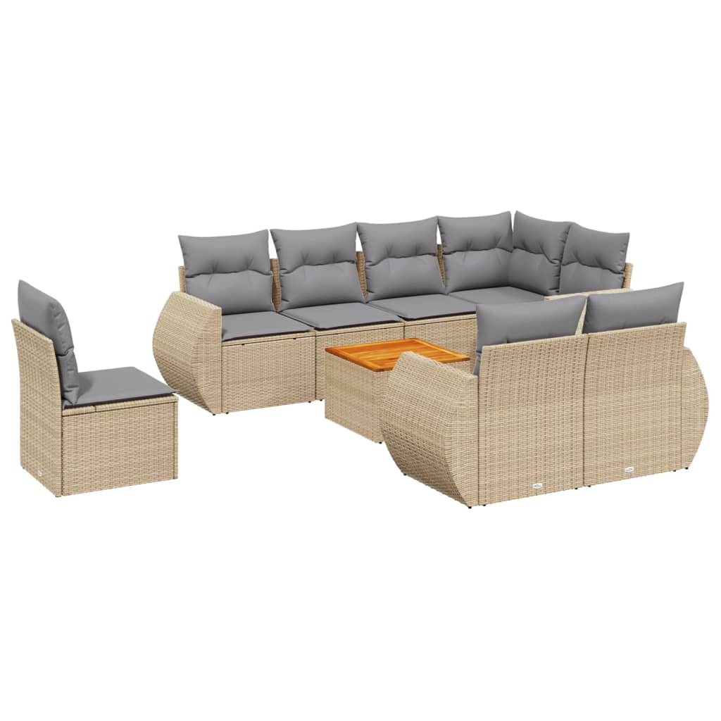 Set Divano da Giardino 9 pz con Cuscini Beige in Polyrattan 3225100