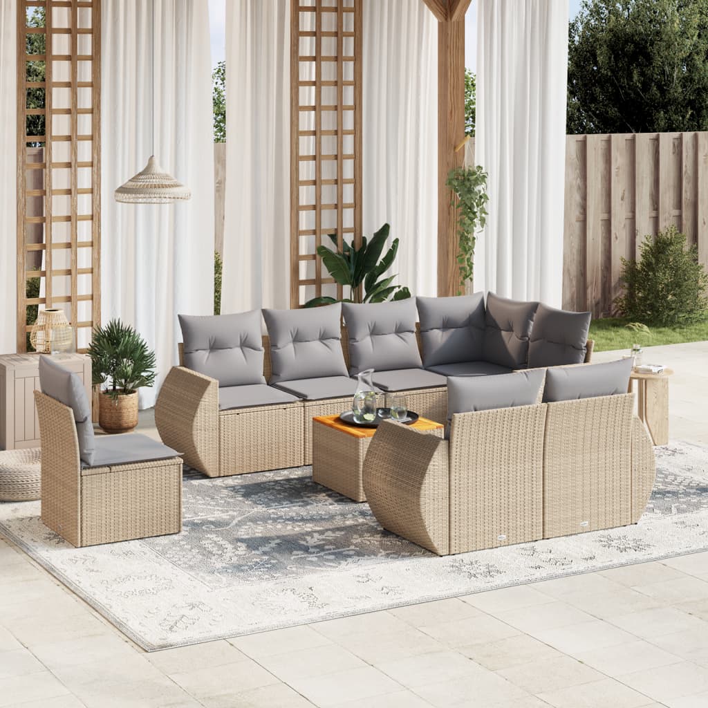 Set Divano da Giardino 9 pz con Cuscini Beige in Polyrattan 3225100