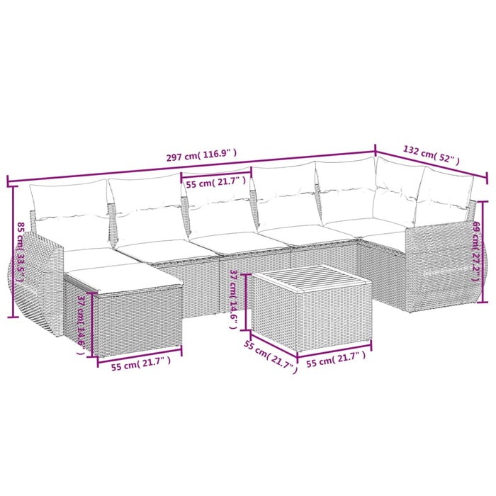 Set Divani da Giardino con Cuscini 8 pz Nero in Polyrattan 3225110