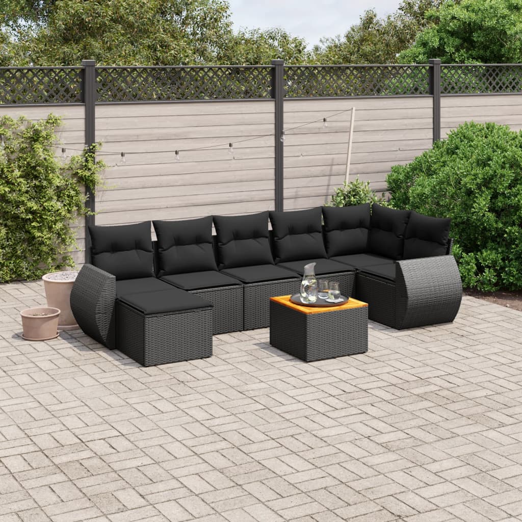 Set Divani da Giardino con Cuscini 8 pz Nero in Polyrattan 3225110