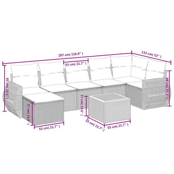 Set Divano da Giardino 8 pz con Cuscini Grigio in Polyrattan 3225115