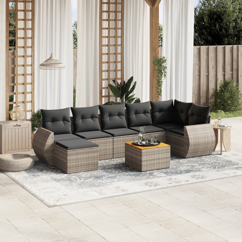 Set Divano da Giardino 8 pz con Cuscini Grigio in Polyrattan 3225115