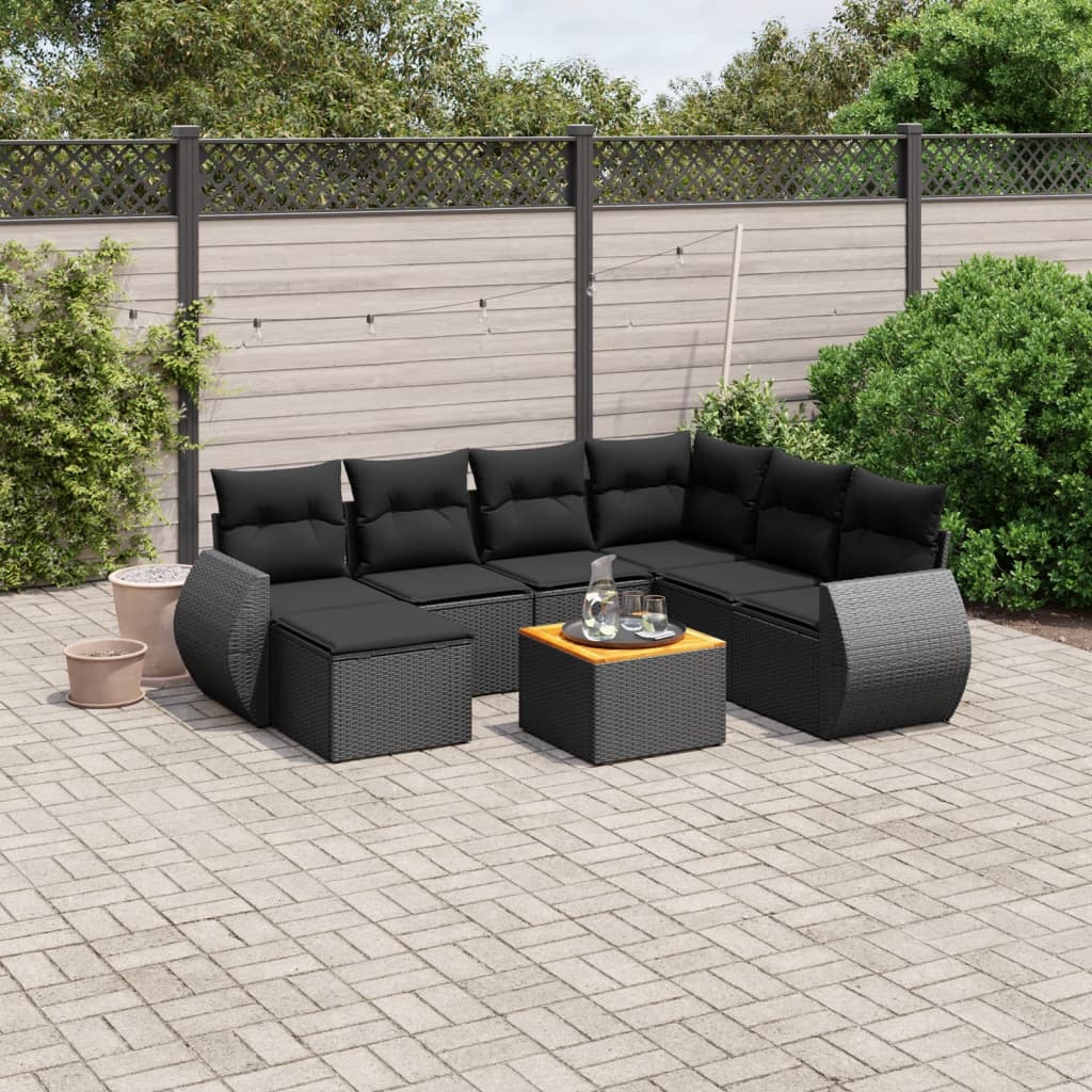 Set Divani da Giardino con Cuscini 8 pz Nero in Polyrattancod mxl 88698