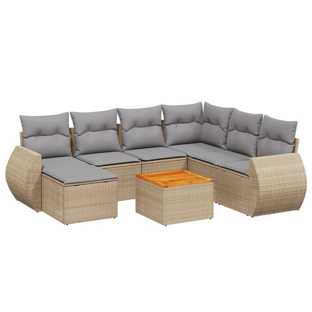 Set Divano da Giardino 8 pz con Cuscini Beige in Polyrattancod mxl 114285