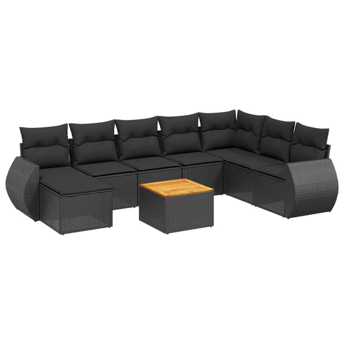 Set Divani da Giardino 9 pz con Cuscini Nero in Polyrattan 3225138