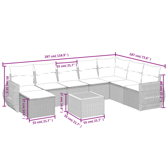 Set Divani da Giardino 9 pz con Cuscini Nero in Polyrattan 3225138