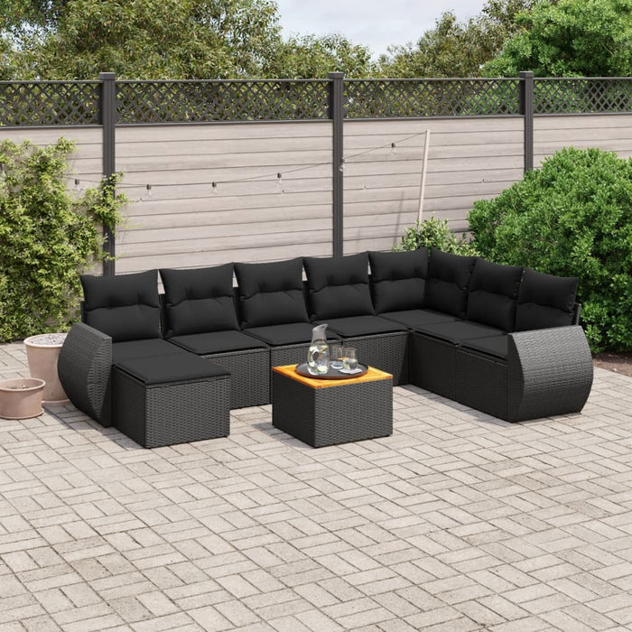 Set Divani da Giardino 9 pz con Cuscini Nero in Polyrattan 3225138