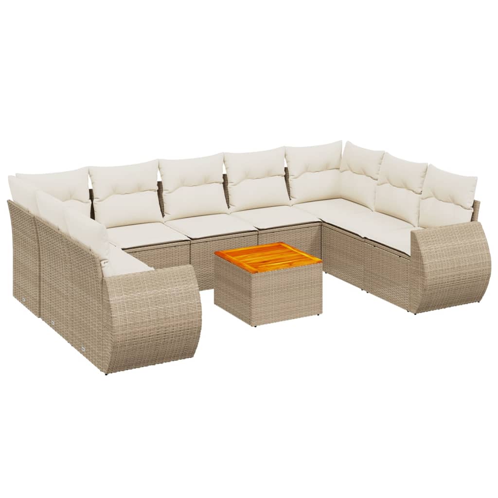 Set Divano da Giardino 10 pz con Cuscini Beige in Polyrattan 3225148