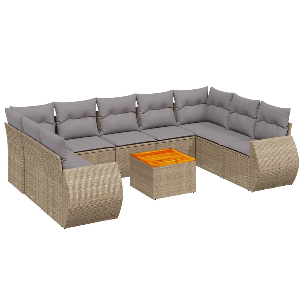 Set Divano da Giardino 10 pz con Cuscini Beige in Polyrattan 3225149