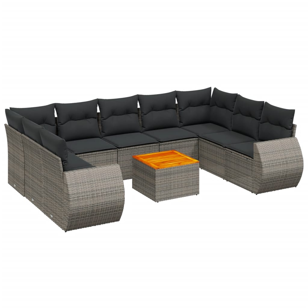 Set Divano da Giardino 10 pz con Cuscini Grigio in Polyrattan 3225150