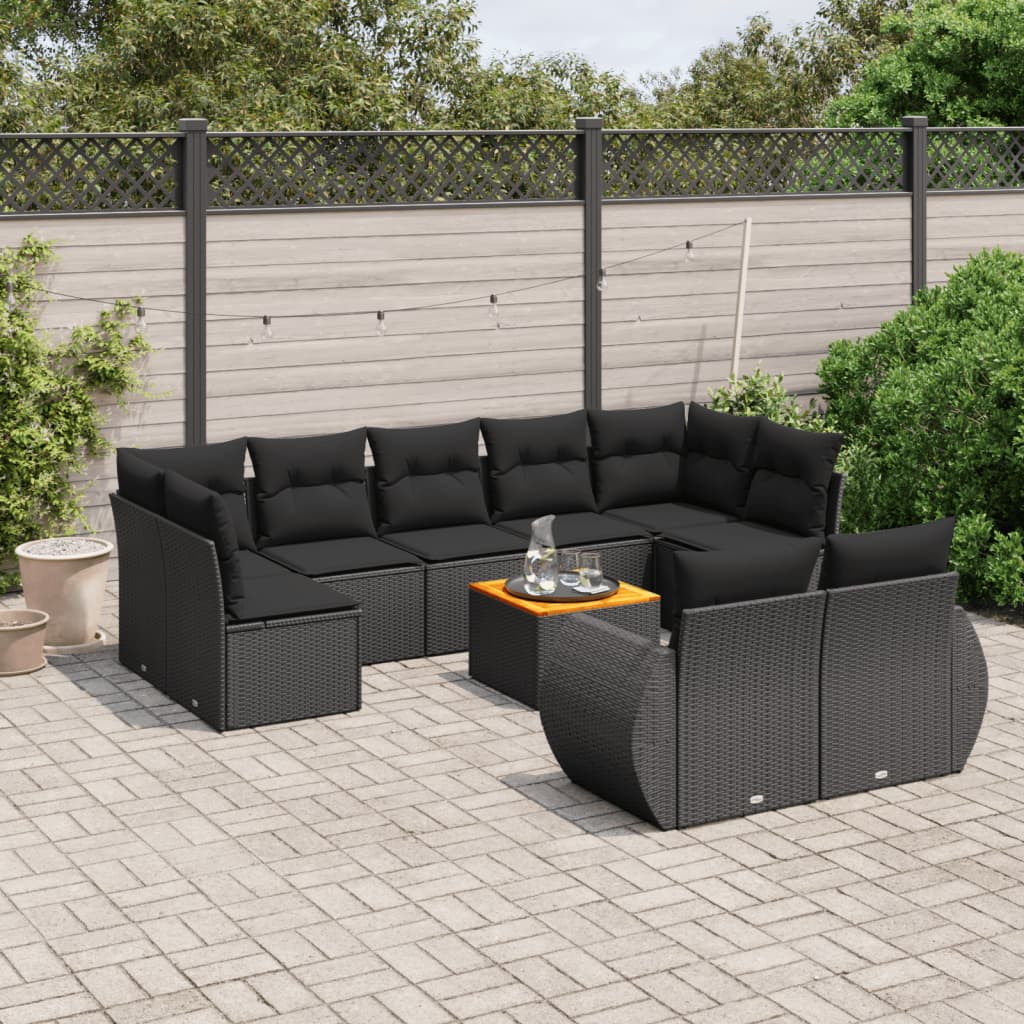 Set Divani da Giardino 10pz con Cuscini in Polyrattan Nero 3225152