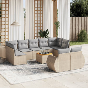 Set Divano da Giardino 10 pz con Cuscini Beige in Polyrattan 3225156