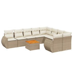 Set Divano da Giardino 10 pz con Cuscini Beige in Polyrattan 3225162