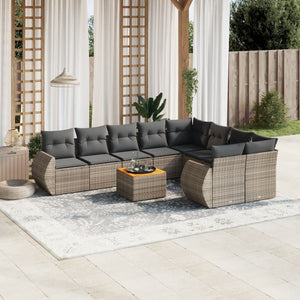 Set Divano da Giardino 10 pz con Cuscini Grigio in Polyrattan 3225164