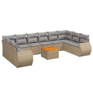 Set Divani da Giardino 11 pz con Cuscini Beige in Polyrattan 3225177