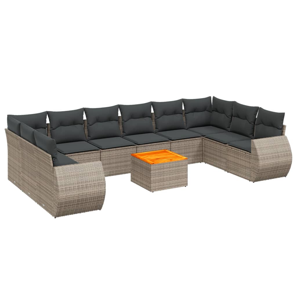 Set Divani da Giardino 11 pz con Cuscini in Polyrattan Grigio 3225178