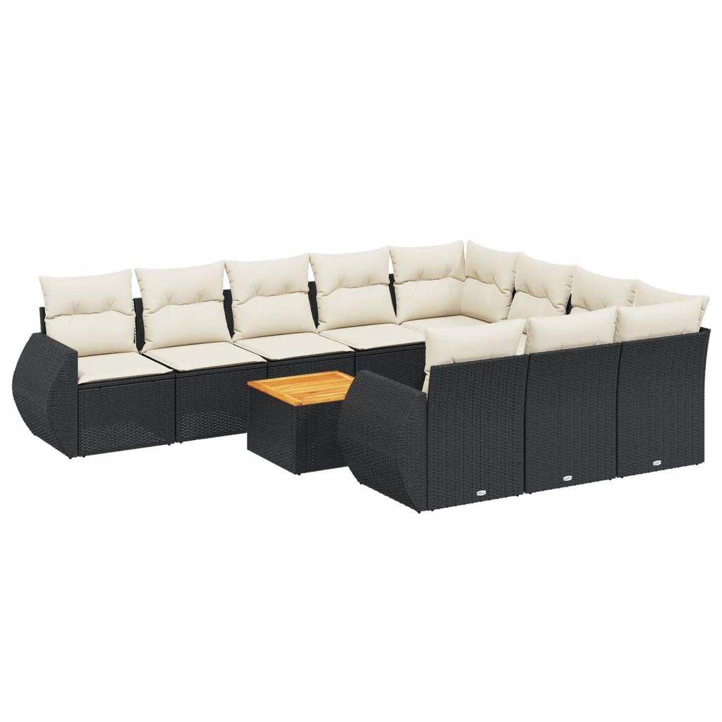 Set Divani da Giardino 11 pz con Cuscini in Polyrattan Nero 3225181