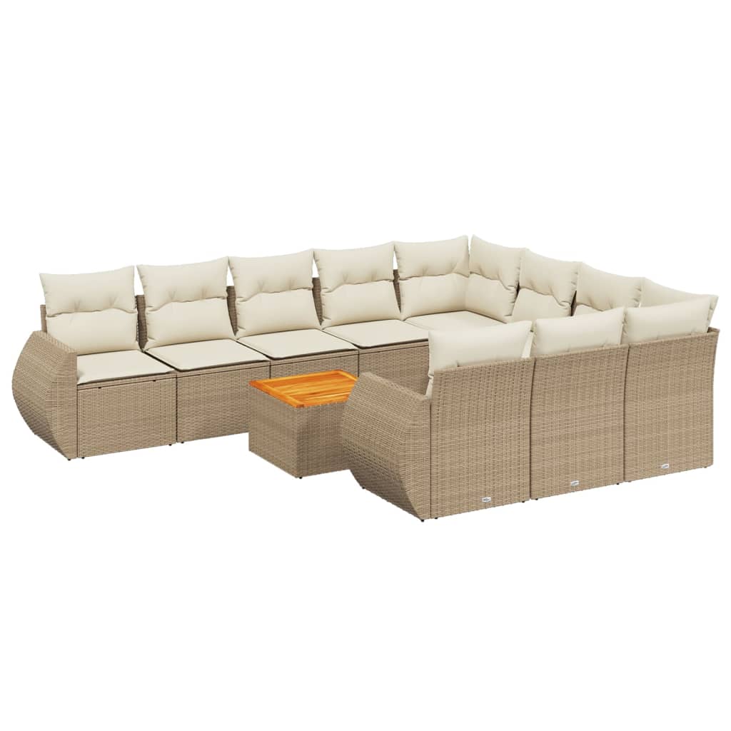 Set Divani da Giardino 11 pz con Cuscini Beige in Polyrattan 3225183