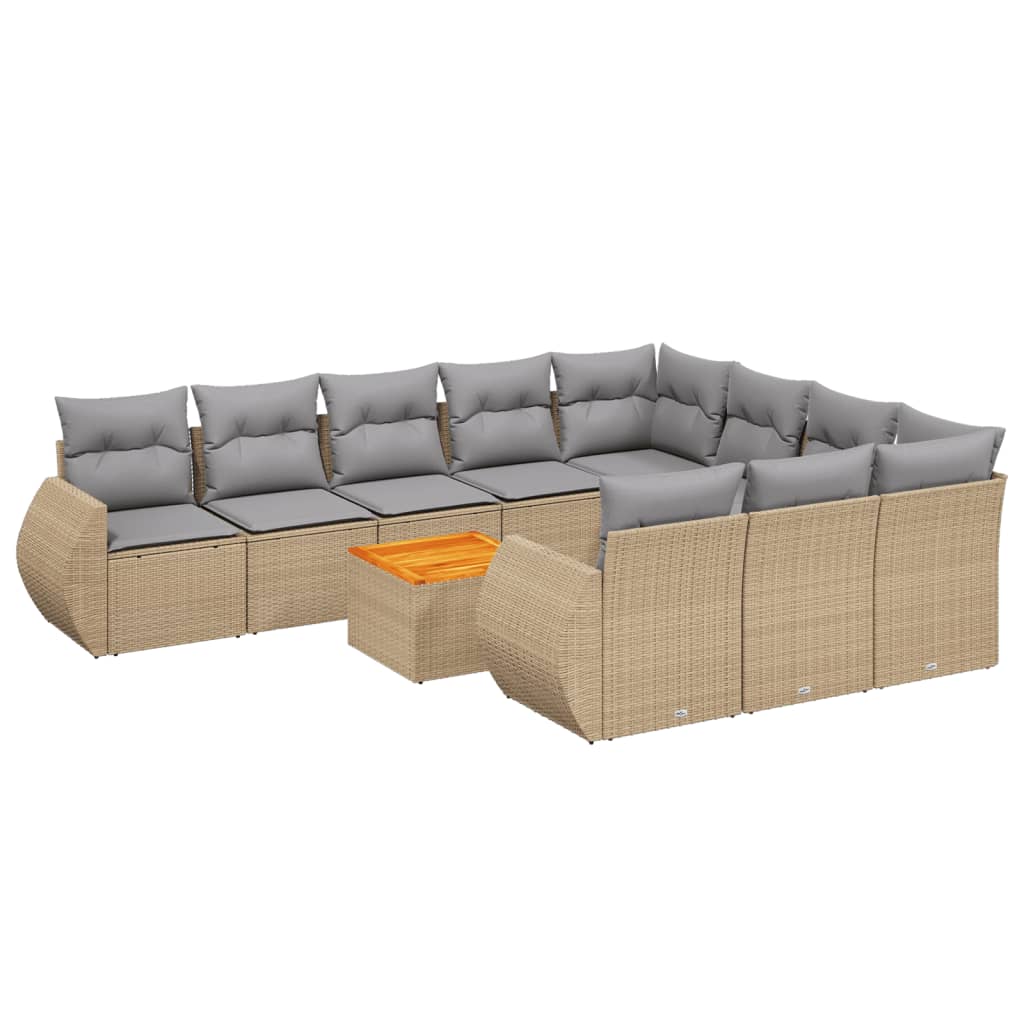 Set Divani da Giardino 11 pz con Cuscini Beige in Polyrattan 3225184