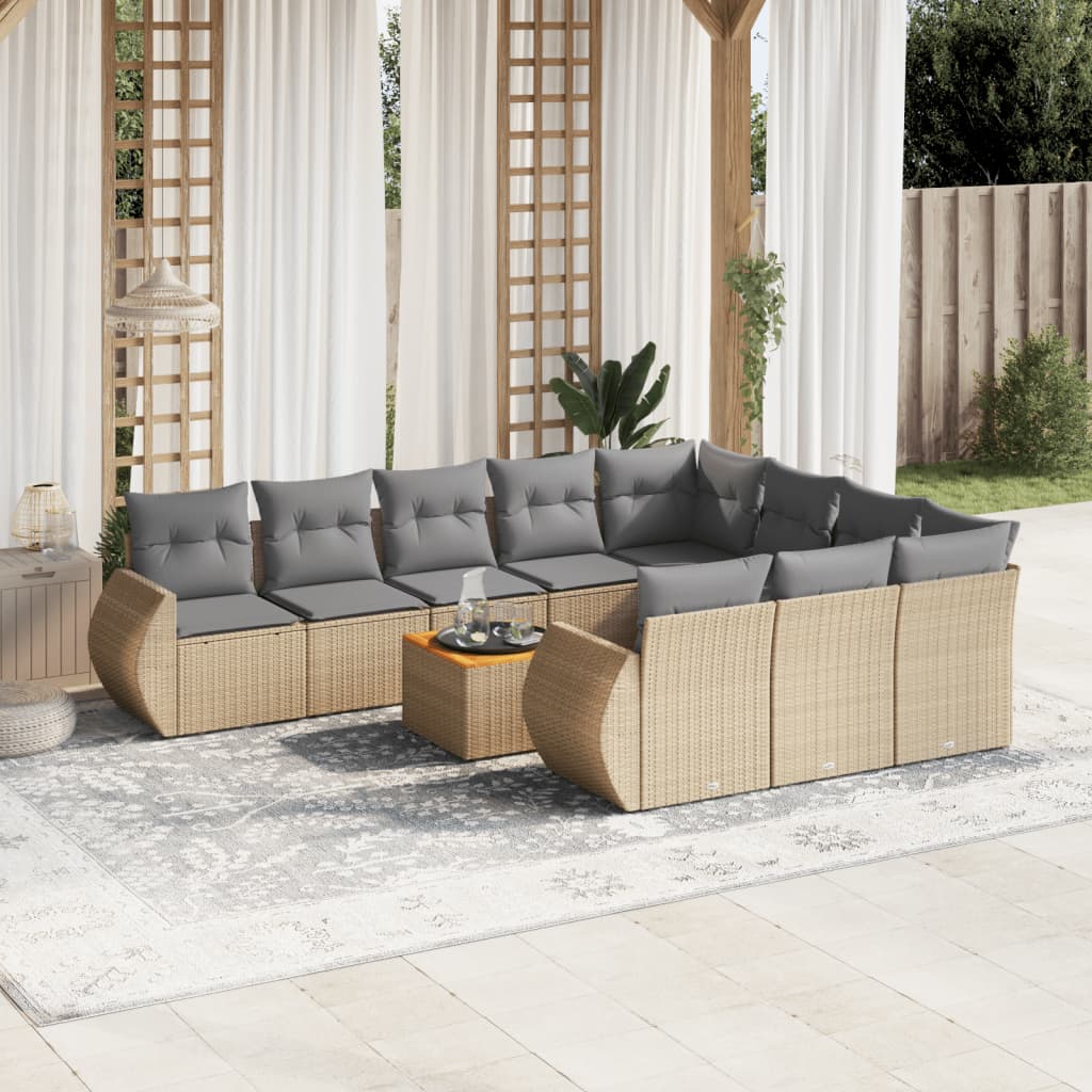 Set Divani da Giardino 11 pz con Cuscini Beige in Polyrattan 3225184