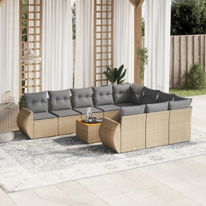 Set Divani da Giardino 11 pz con Cuscini Beige in Polyrattan 3225184