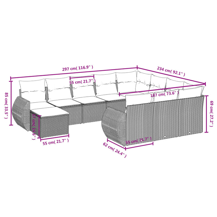 Set Divani da Giardino 11 pz con Cuscini in Polyrattan Nerocod mxl 91090