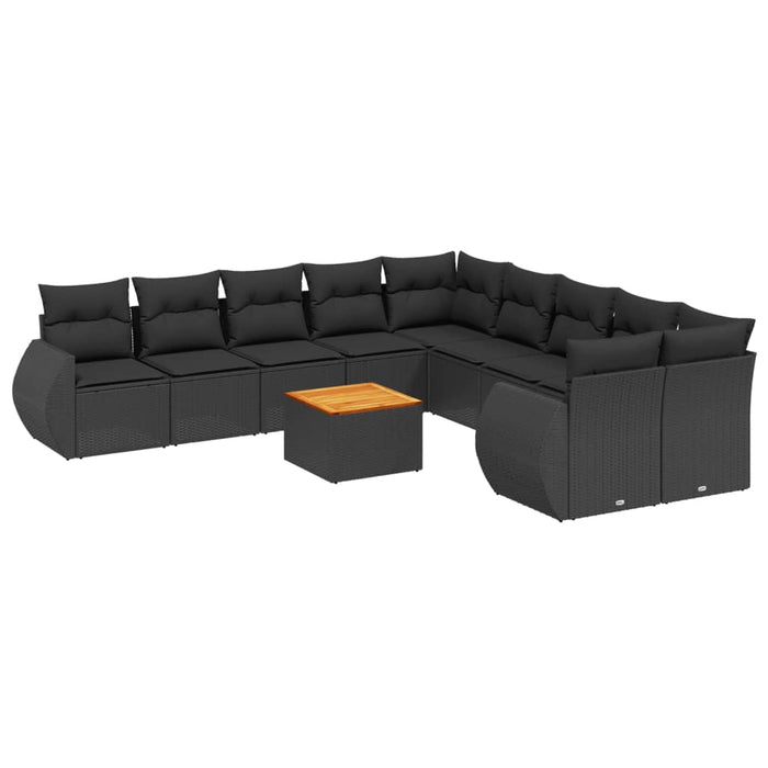 Set Divani da Giardino 11 pz con Cuscini in Polyrattan Nero 3225194