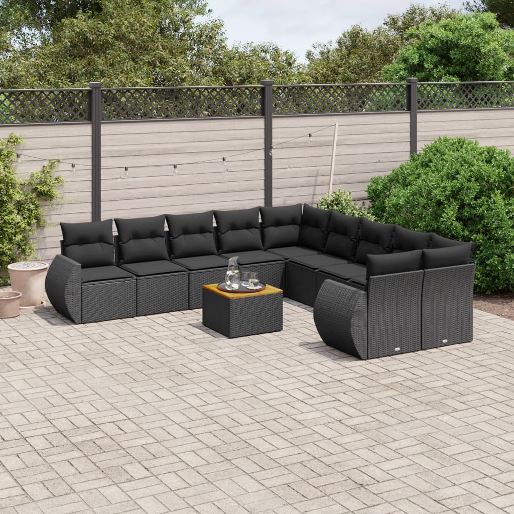 Set Divani da Giardino 11 pz con Cuscini in Polyrattan Nero 3225194