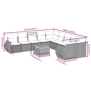 Set Divani da Giardino 11 pz con Cuscini in Polyrattan Nero 3225195