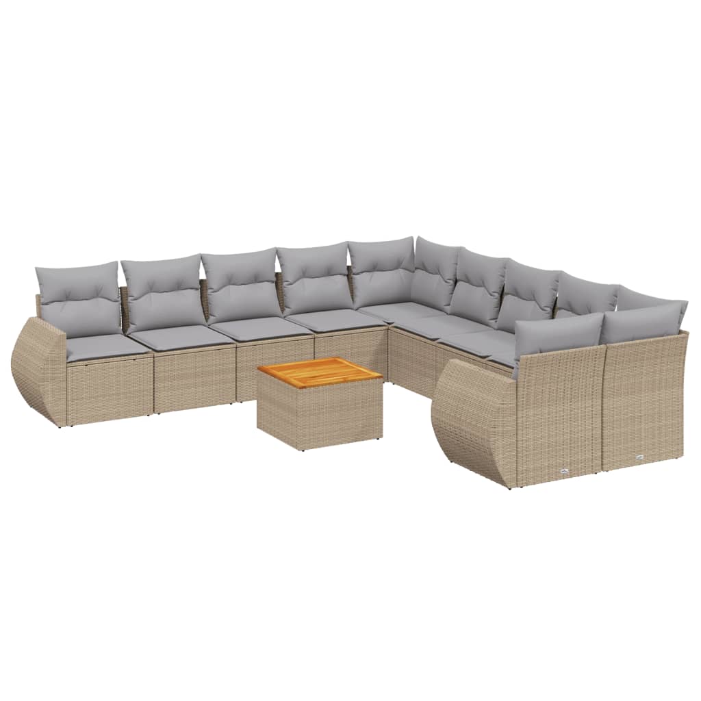 Set Divani da Giardino 11 pz con Cuscini Beige in Polyrattan 3225198