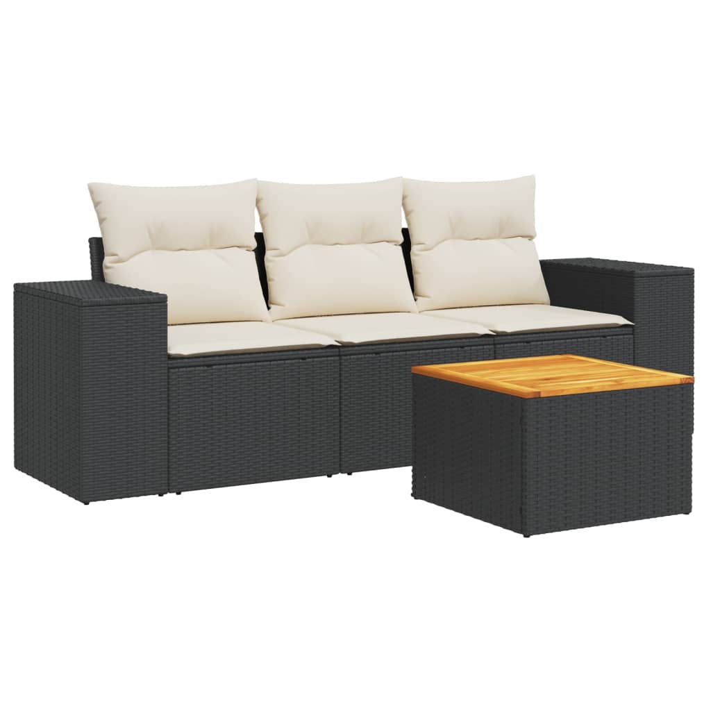 Set Divani da Giardino 4 pz con Cuscini Nero in Polyrattan 3225314