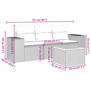 Set Divani da Giardino 4 pz con Cuscini Nero in Polyrattan 3225314