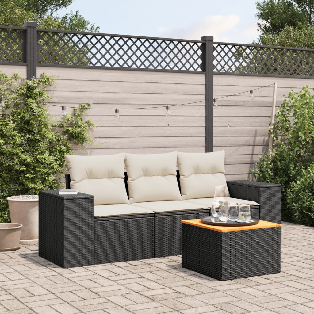 Set Divani da Giardino 4 pz con Cuscini Nero in Polyrattan 3225314