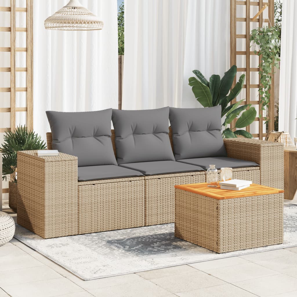 Set Divano da Giardino 4 pz con Cuscini Beige in Polyrattancod mxl 112603