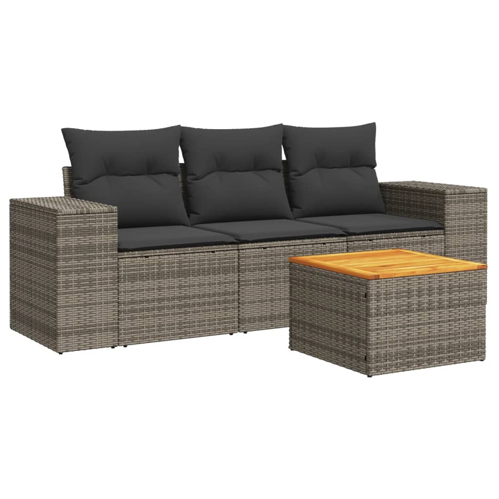 Set Divani da Giardino 4 pz con Cuscini in Polyrattan Grigio 3225318