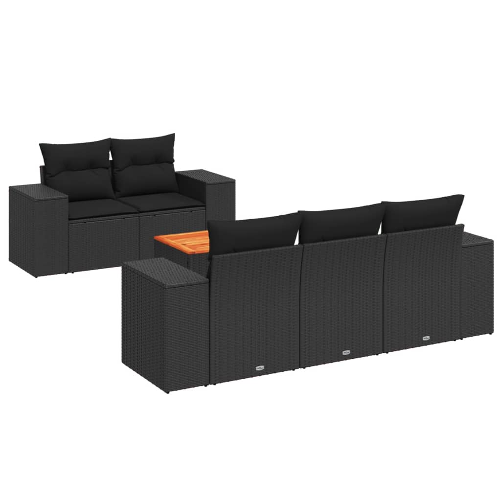 Set Divano da Giardino 6 pz con Cuscini Nero in Polyrattan 3225327