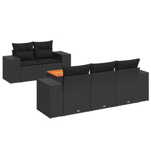 Set Divano da Giardino 6 pz con Cuscini Nero in Polyrattan 3225327